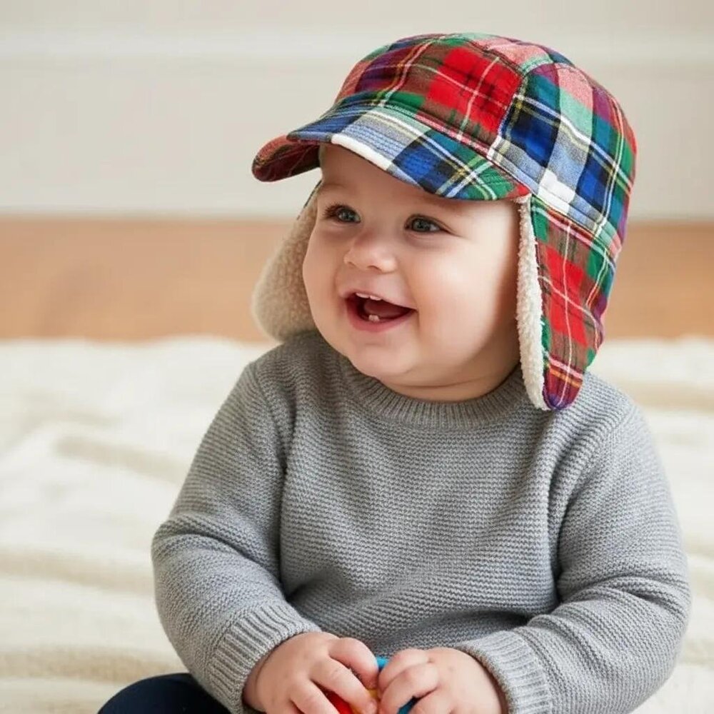 Baby Gap Plaid Sherpa Trapper Hat 12-18 Months (48 cm)